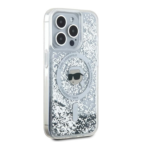 Kryt Karl Lagerfeld KLHMP15XLGKISGH Apple iPhone 15 Pro Max hardcase Liquid Glitter Karl Head Magsafe transparent