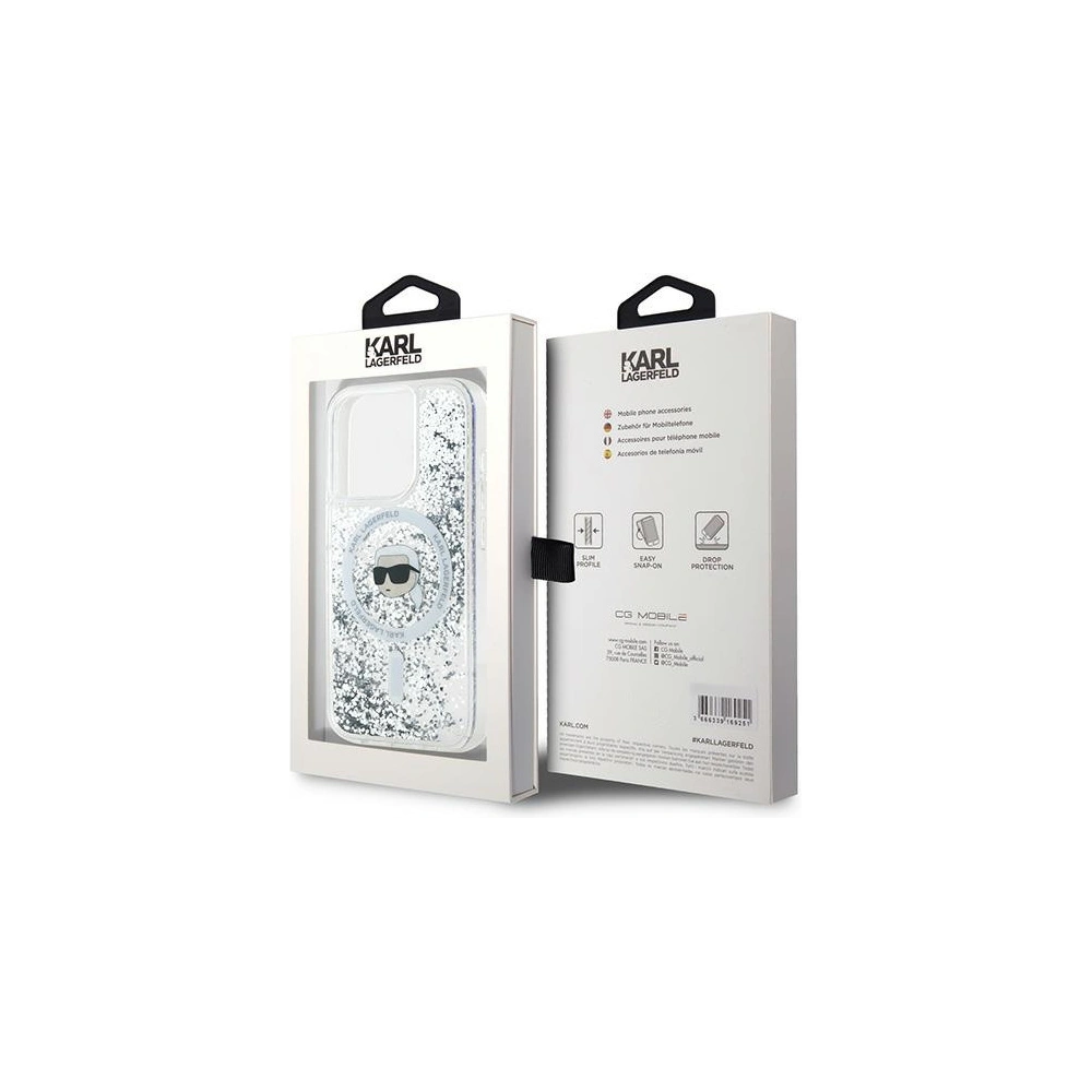 Wholesale Karl Lagerfeld KLHMP15XLGKISGH Apple iPhone 15 Pro Max hardcase Liquid Glitter Karl Head Magsafe transparent - KLD2095 - {ean13} - Hurt