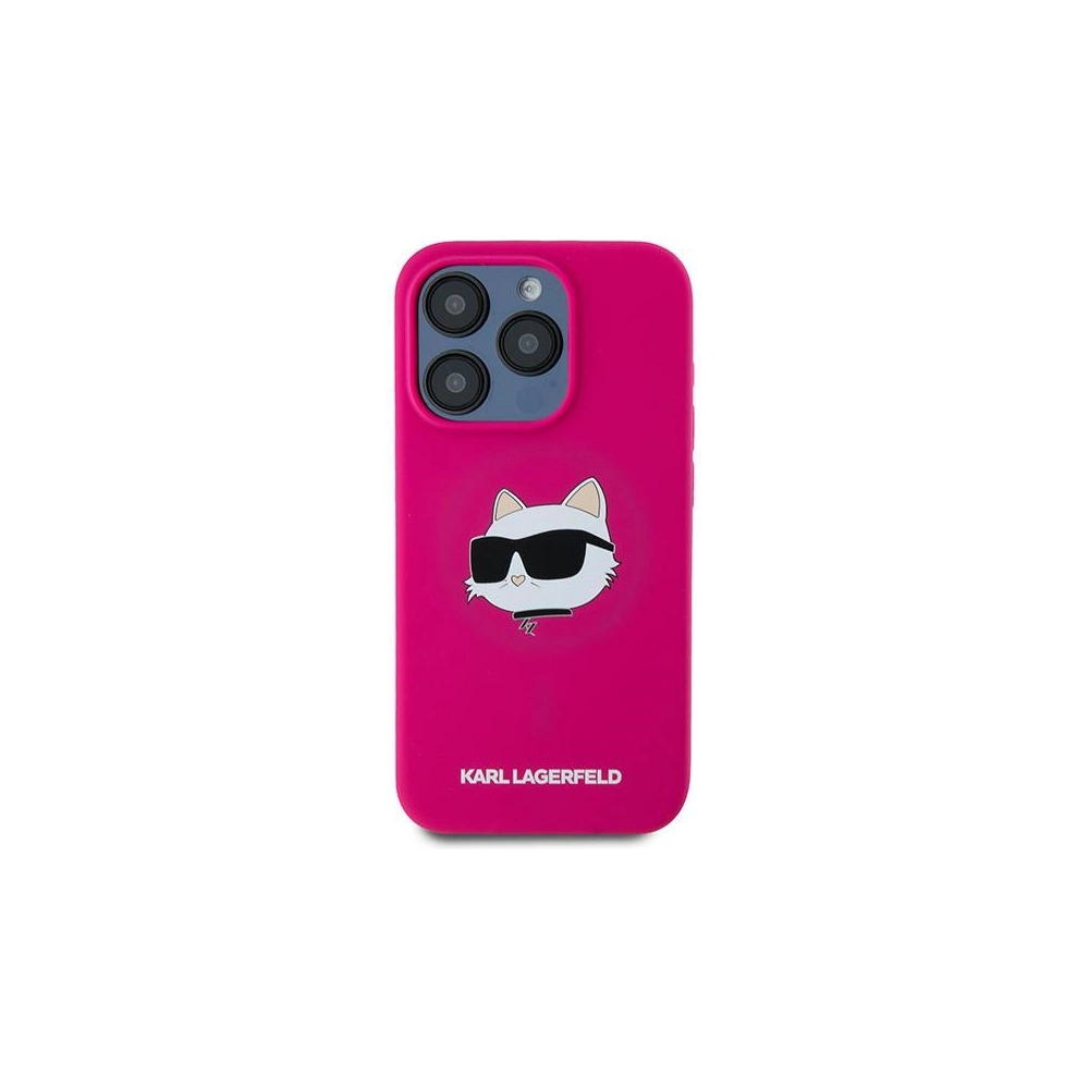Wholesale Karl Lagerfeld KLHMP15XSCHPPLF Apple iPhone 15 Pro Max hardcase Silicone Choupette Head MagSafe fuschia - KLD2096 - {ean13} - Hurt
