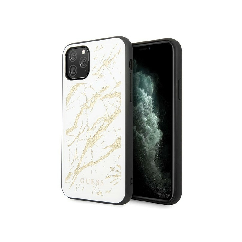 Guess Distributor - 3700740470602 - GUE279WHT - Guess GUHCN65MGGWH iPhone 11 Pro Max white hard case Glitter Marble Glass - B2B homescreen