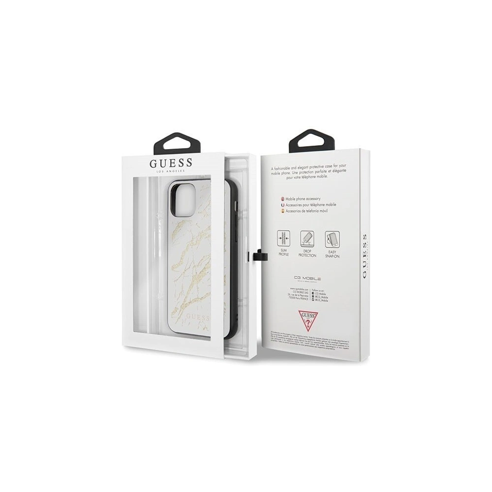 Guess GUHCN65MGGWH iPhone 11 Pro Max white hard case Glitter Marble Glass
