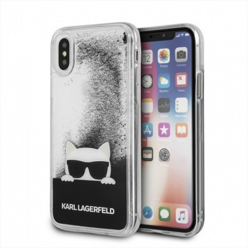 Karl Lagerfeld Distributor - 3700740410349 - KLD194BLK - Karl Lagerfeld KLHCPXCHPEEBK iPhone X black hard case Liquid Glitter - B2B homescreen