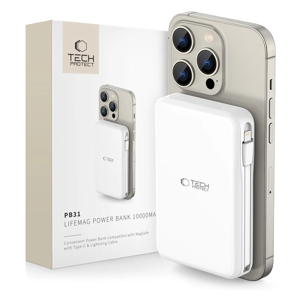 Wholesale Tech-Protect PB31 Lifemag MagSafe powerbank 10000mAh White - THP2890 - {ean13} - Hurt
