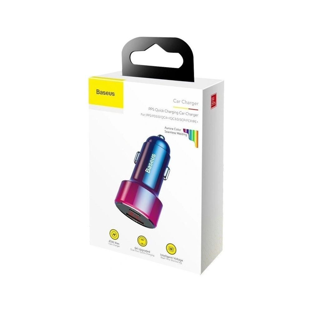 Hurtownia GSM - Ładowarka samochodowa Baseus Magic USB + USB-C QC 4.0 PD 45W (czerwono-niebieska) - BSU702REDBLU - {ean13} - Hurt