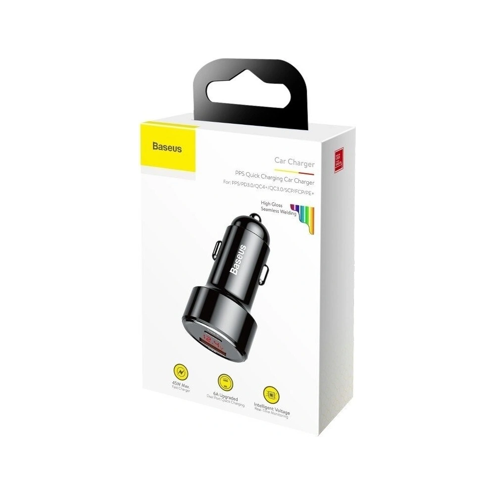 Hurtownia GSM - Ładowarka samochodowa Baseus Magic USB + USB-C QC 4.0 PD 45W (czarna) - BSU704BLK - {ean13} - Hurt
