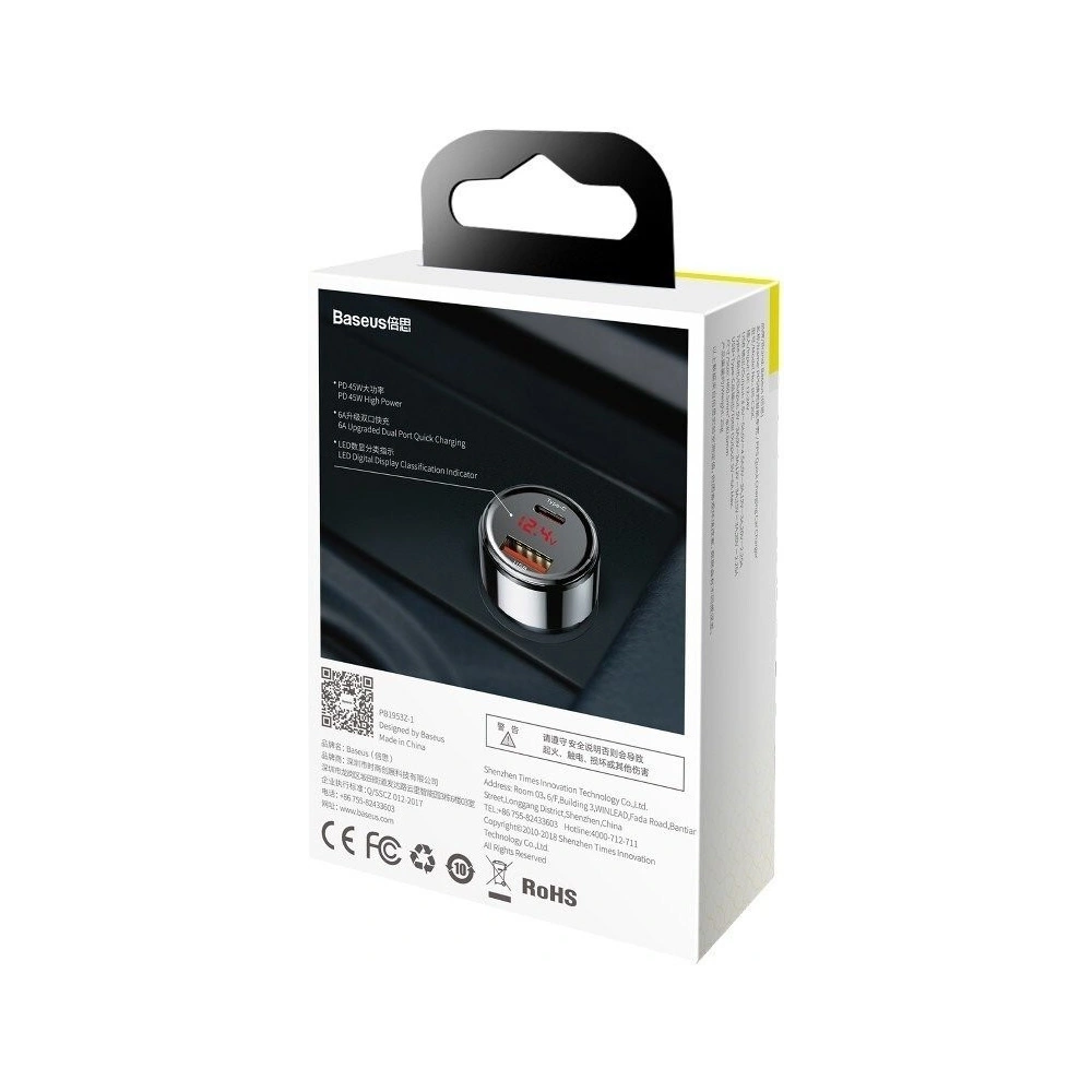 Hurtownia GSM - Ładowarka samochodowa Baseus Magic USB + USB-C QC 4.0 PD 45W (czarna) - BSU704BLK - {ean13} - Hurt