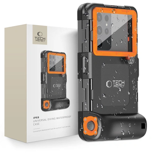 Uniwersalne etui wodoodporne Tech-Protect IPX8 Universal Diving Waterproof Case black/orange