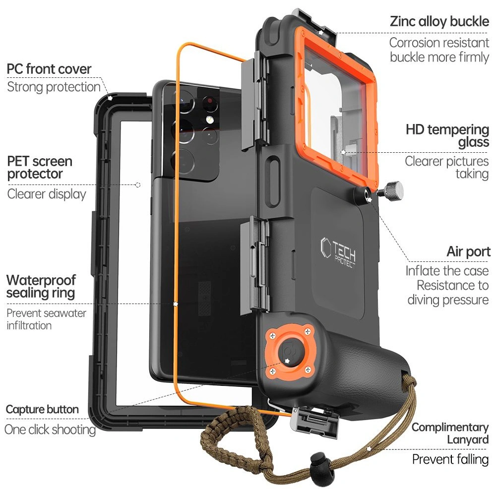 Wholesale Tech-Protect IPX8 Universal Diving Waterproof Case black/orange - THP2902 - {ean13} - Hurt