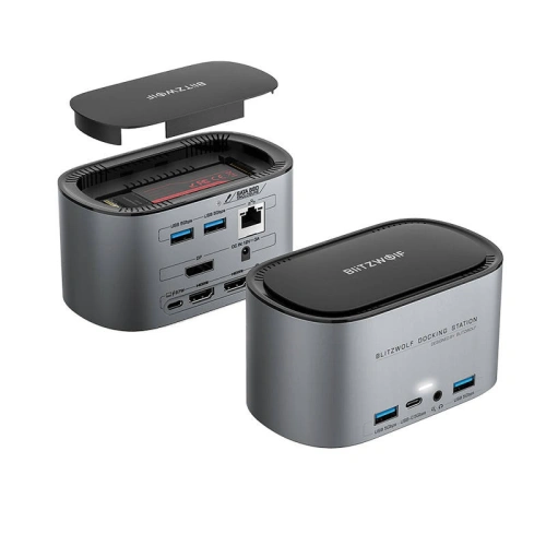 Stacja dokująca 14w1 Blitzwolf BW-TH12 DC, 4xUSB-A 3.0, 3xUSB-C, M.2 SATA 3.0 SSD, 2xHDMI, DP, RJ45, jack 3.5mm