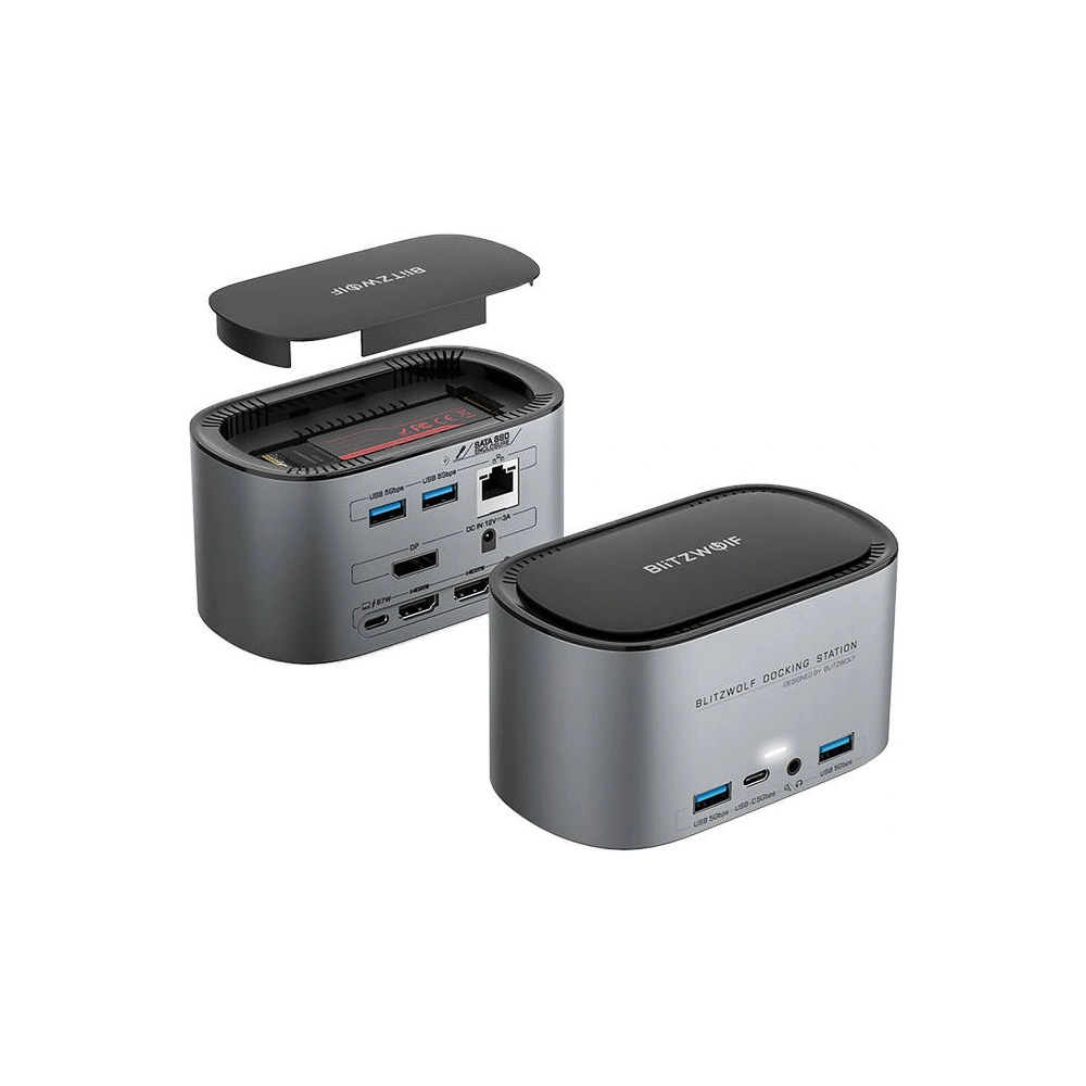 Hurtownia GSM - Dokkoló állomás 14in1 Blitzwolf BW-TH12 DC, 4xUSB-A 3.0, 3xUSB-C, M.2 SATA 3.0 SSD, 2xHDMI, DP, RJ45, jack 3.5mm - BLZ599 - {ean13} - Hurt