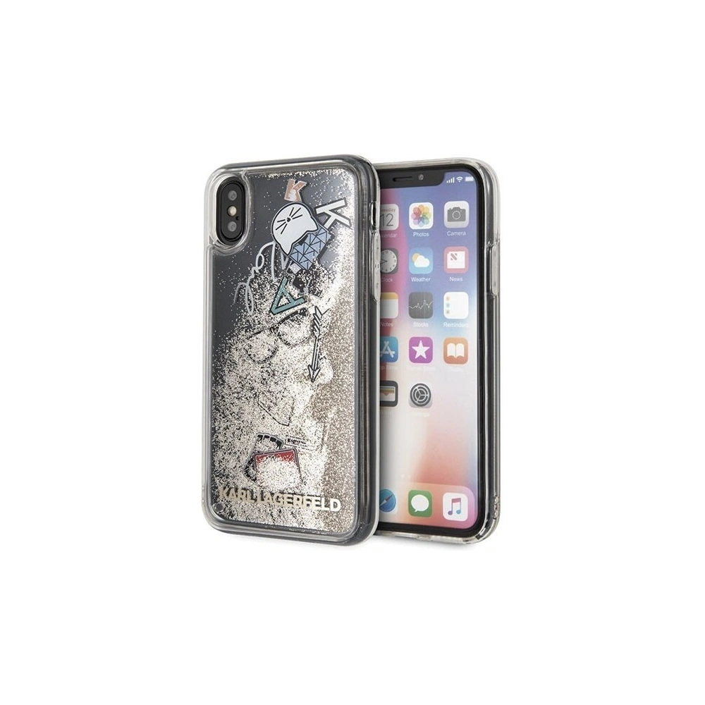 Wholesale Karl Lagerfeld KLHCPXKSICGO iPhone X/Xs gold hard case Iconic Patterns Liquid Glitter - KLD210GLD - {ean13} - Hurt
