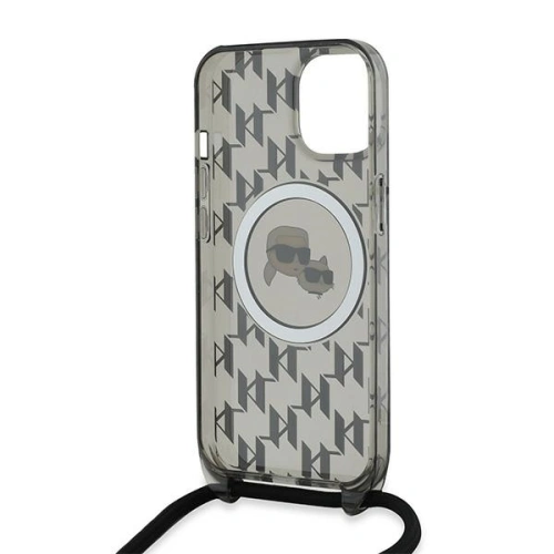 Etui Karl Lagerfeld KLHMP15SHCKCKLCK Apple iPhone 15 / 14 / 13 hardcase IML Crossbody Monogram Karl & Choupette Head MagSafe czarny/black
