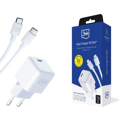 Ładowarka sieciowa 3MK Hyper Charger PD 25W biała/white + kabel USB-C / USB-C