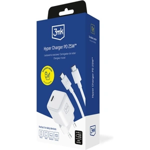Hurtownia GSM - Hálózati töltő 3MK Hyper Charger PD 25W fehér + USB-C / USB-C kábel - 3MK6196 - {ean13} - Hurt