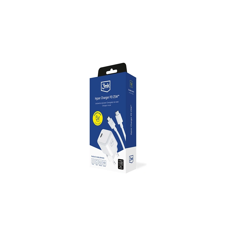 Hurtownia GSM - Ładowarka sieciowa 3MK Hyper Charger PD 25W biała/white + kabel USB-C / USB-C - 3MK6196 - {ean13} - Hurt