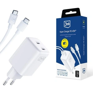 Hurtownia GSM - Hálózati töltő 3MK Hyper Charger PD 45W fehér + 2x USB-C / USB-C kábel - 3MK6197 - {ean13} - Hurt