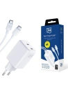 Hálózati töltő 3MK Hyper Charger PD 45W fehér + 2x USB-C / USB-C kábel