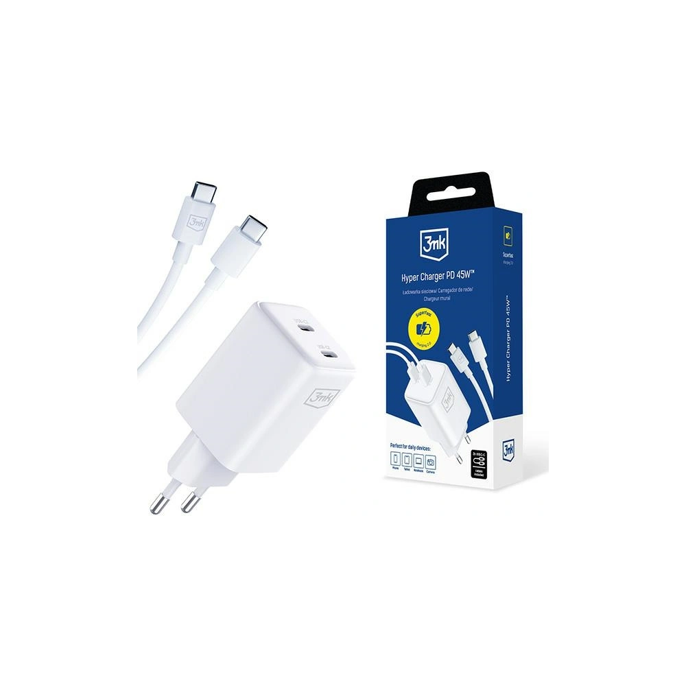Hurtownia GSM - Ładowarka sieciowa 3MK Hyper Charger PD 45W biała/white + 2x kabel USB-C / USB-C - 3MK6197 - {ean13} - Hurt