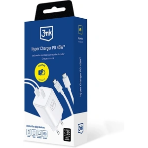 Hurtownia GSM - Hálózati töltő 3MK Hyper Charger PD 45W fehér + 2x USB-C / USB-C kábel - 3MK6197 - {ean13} - Hurt
