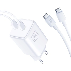 Hurtownia GSM - Hálózati töltő 3MK Hyper Charger PD 45W fehér + 2x USB-C / USB-C kábel - 3MK6197 - {ean13} - Hurt