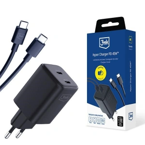 Hurtownia GSM - Hálózati töltő 3MK Hyper Charger PD 45W fekete + 2x USB-C / USB-C kábel - 3MK6198 - {ean13} - Hurt