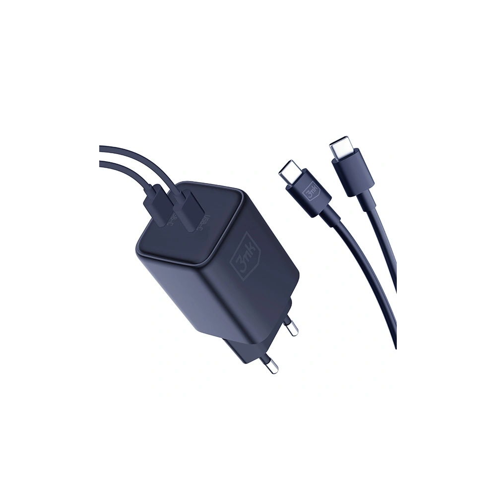 Hurtownia GSM - Hálózati töltő 3MK Hyper Charger PD 45W fekete + 2x USB-C / USB-C kábel - 3MK6198 - {ean13} - Hurt