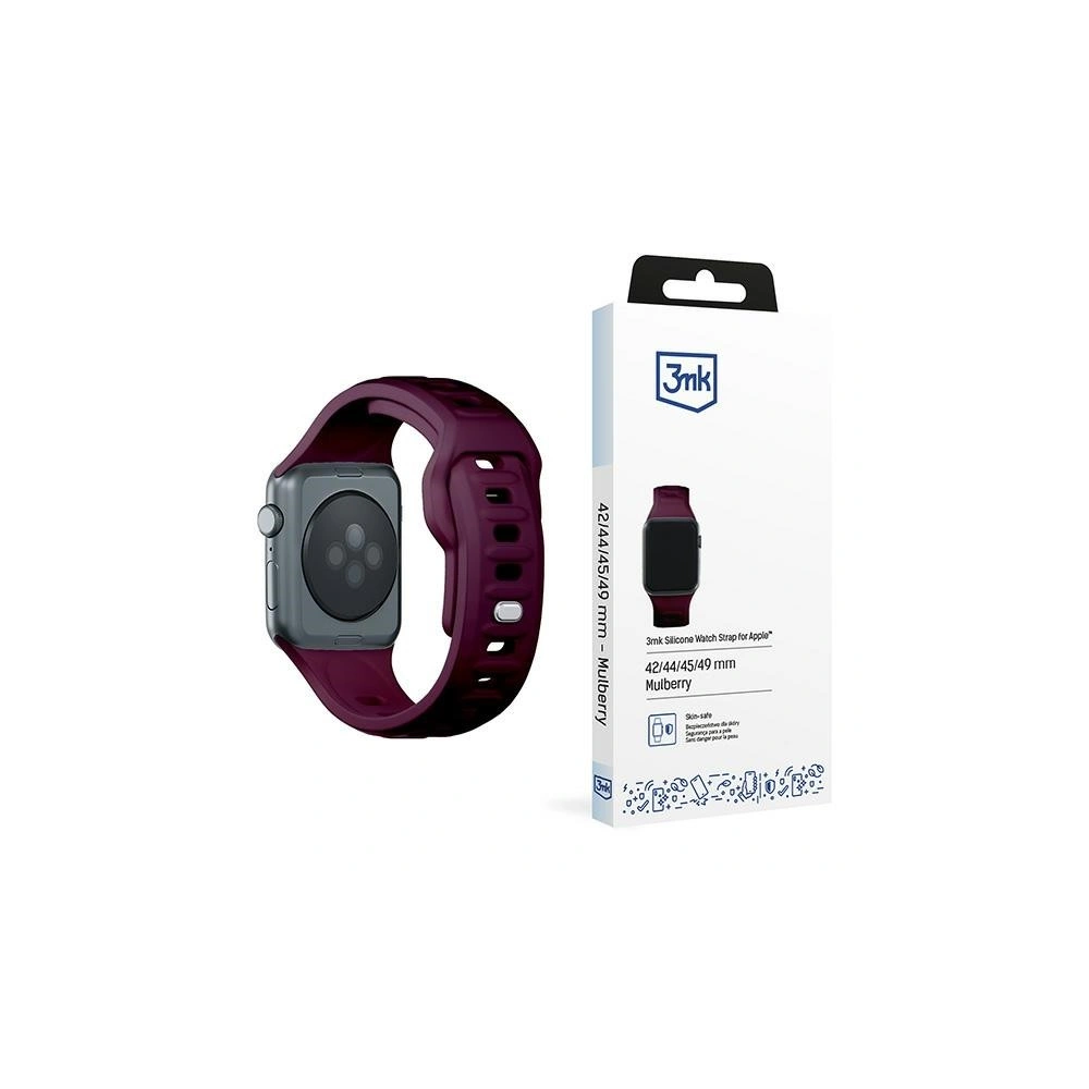 Wholesale 3MK Silicone Watch Strap for Apple Watch 4/5/6/7/8/9/SE/Ultra 42/44/45/49mm dark purple/mulberry - 3MK6232 - {ean13} - Hurt