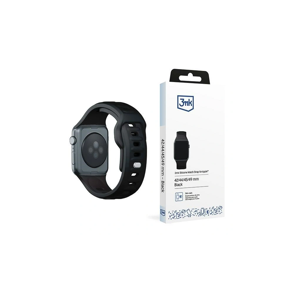 Hurtownia GSM - Óra szíj 3MK szilikon Apple Watch 4/5/6/7/8/9/SE/Ultra 42/44/45/49mm fekete/black - 3MK6236 - {ean13} - Hurt