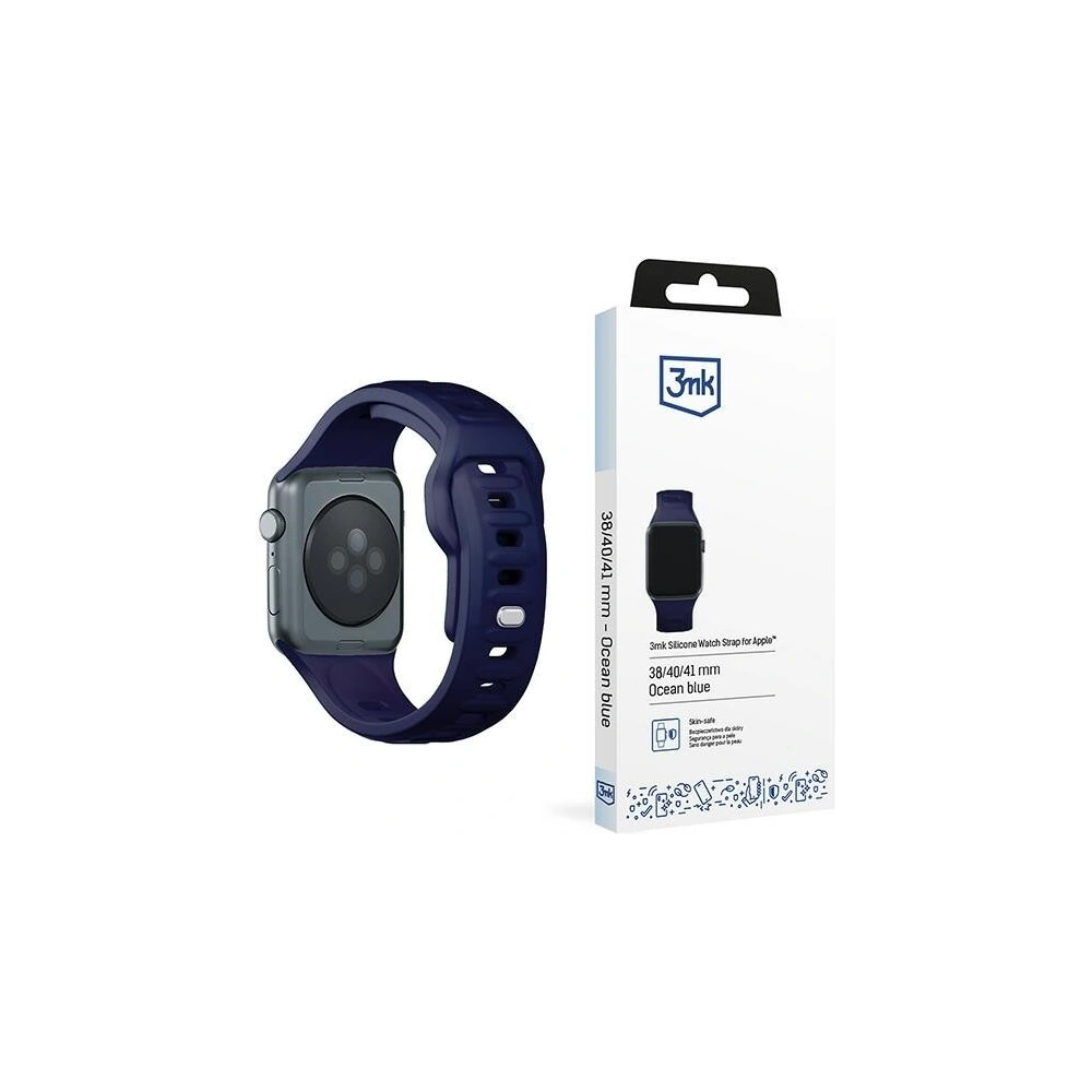 3MK Silicone Watch Strap for Apple Watch 4/5/6/7/SE/8/9/10 40/41/42mm navy/ocean blue