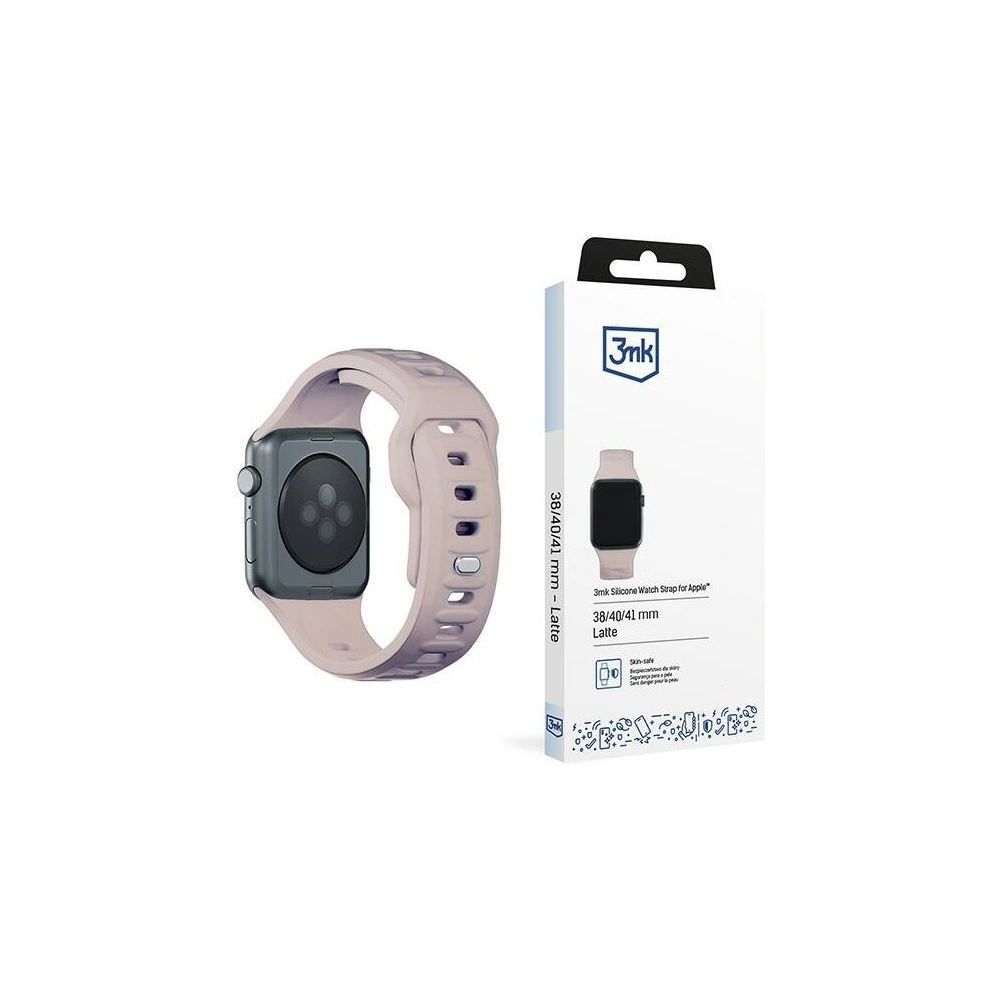 Óra szíj 3MK szilikon Apple Watch 4/5/6/7/SE/8/9/10 40/41/42mm rózsaszín-beige/latte