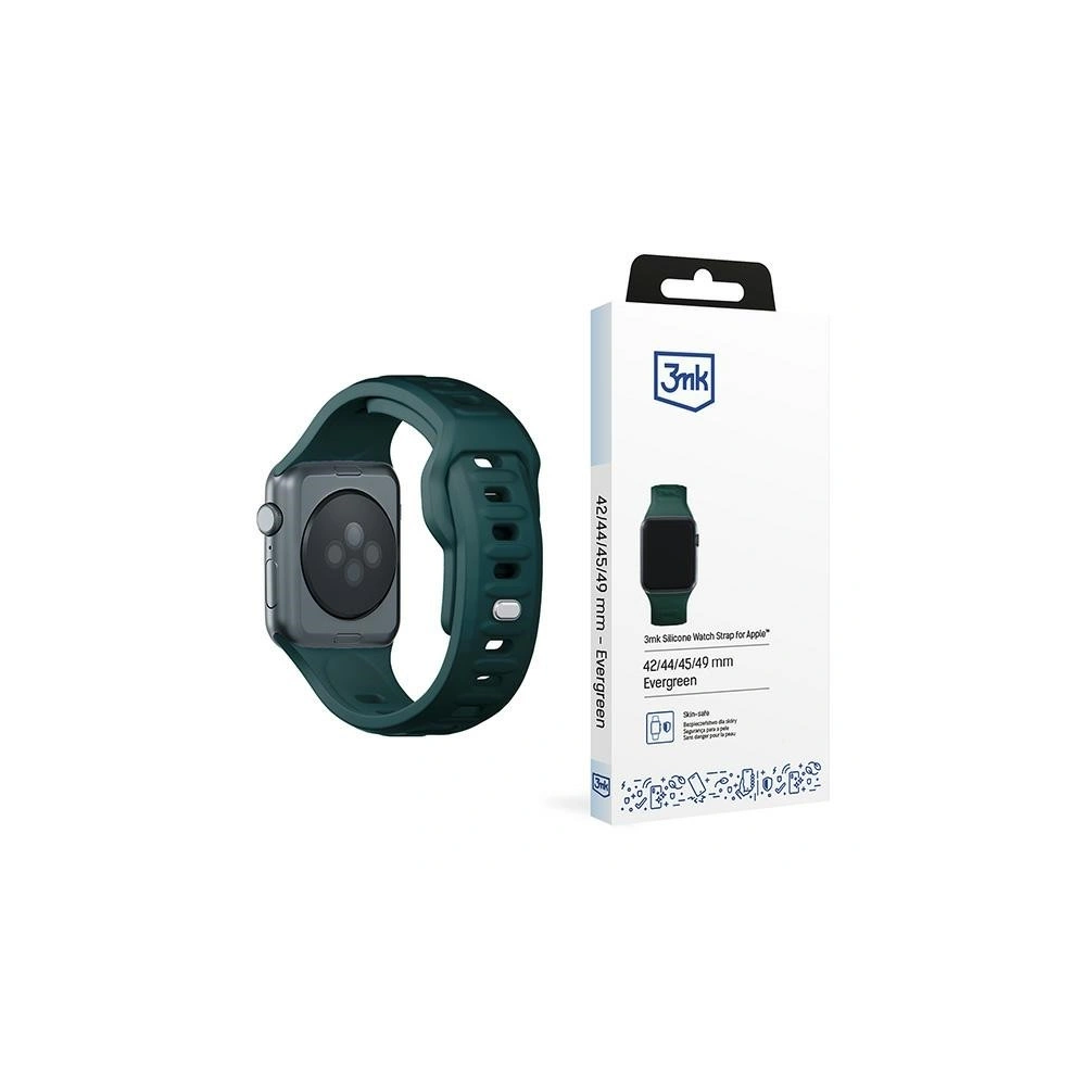 Pásek 3MK silikonový na hodinky Apple Watch 4/5/6/7/8/9/SE/Ultra 42/44/45/49mm zelený/evergreen