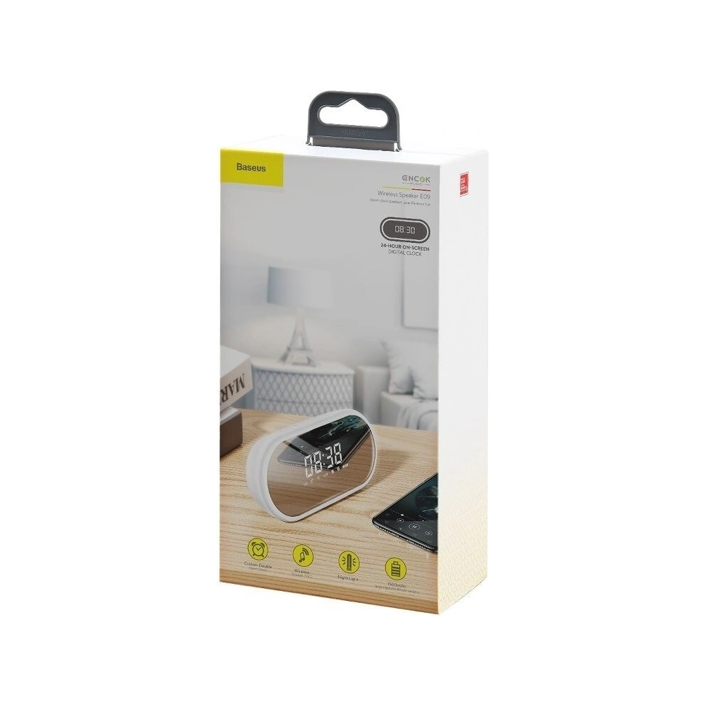 Wholesale Baseus Encok E09 Wireless Bluetooth Speaker with alarm clock and LED lamp White - BSU731WHT - {ean13} - Hurt