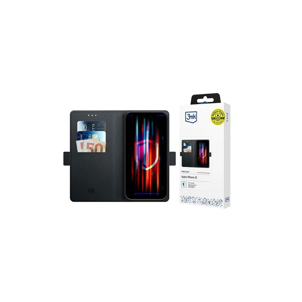 Hurtownia GSM - Etui cu clapă 3MK Wallet Case Apple iPhone 15 negru/black - 3MK6282 - {ean13} - Hurt