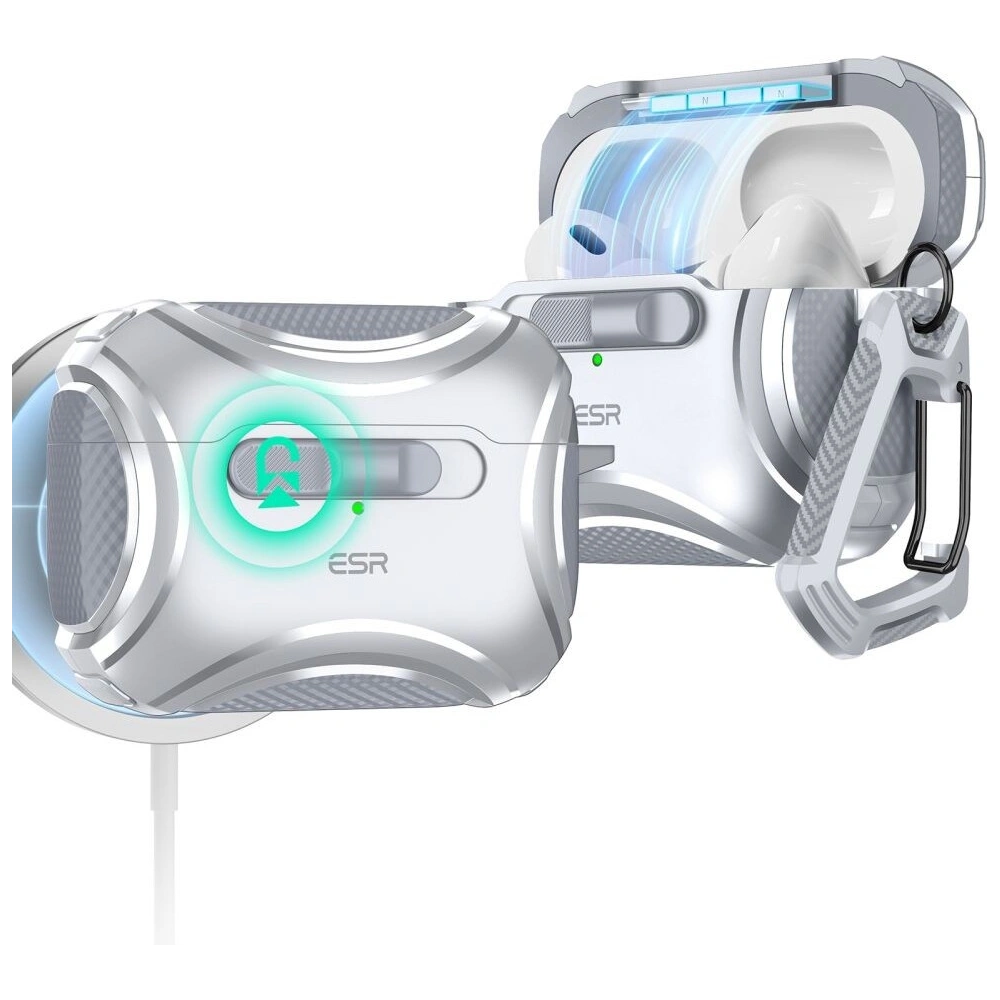 Hurtownia GSM - Etui ESR Cyber FlickLock MagSafe Apple Airpods Pro 1 / 2 Stříbrné - ESR819 - {ean13} - Hurt