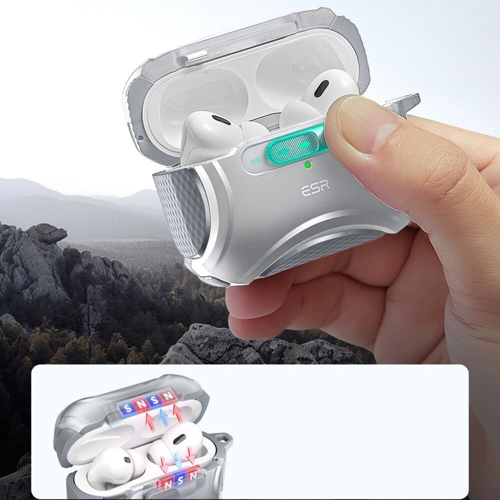 Hurtownia GSM - Etui ESR Cyber FlickLock MagSafe Apple Airpods Pro 1 / 2 Stříbrné - ESR819 - {ean13} - Hurt