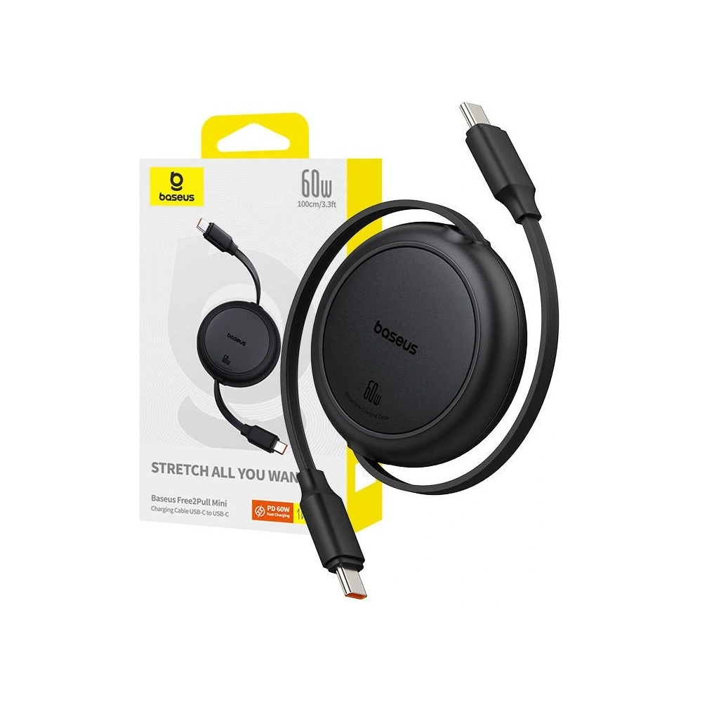 Hurtownia GSM - Cablu Baseus Free2Pull Mini USB-C / USB-C, 60W, 1m (negru) - BSU4911 - {ean13} - Hurt