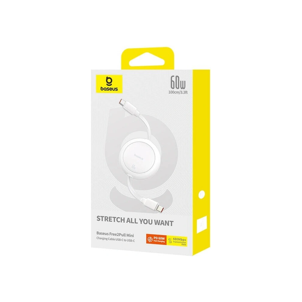 Hurtownia GSM - Cablul Baseus Free2Pull Mini USB-C / USB-C, 60W, 1m (alb) - BSU4912 - {ean13} - Hurt