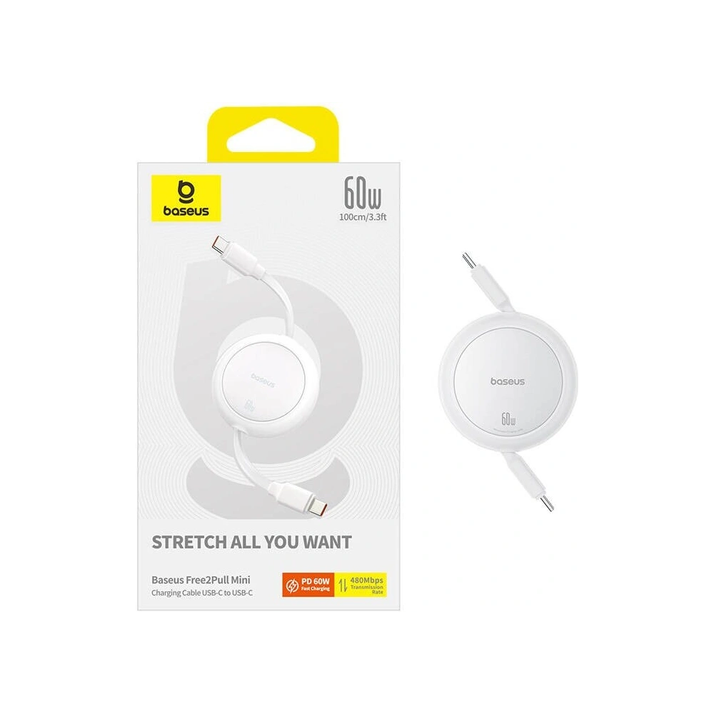 Hurtownia GSM - Cablul Baseus Free2Pull Mini USB-C / USB-C, 60W, 1m (alb) - BSU4912 - {ean13} - Hurt