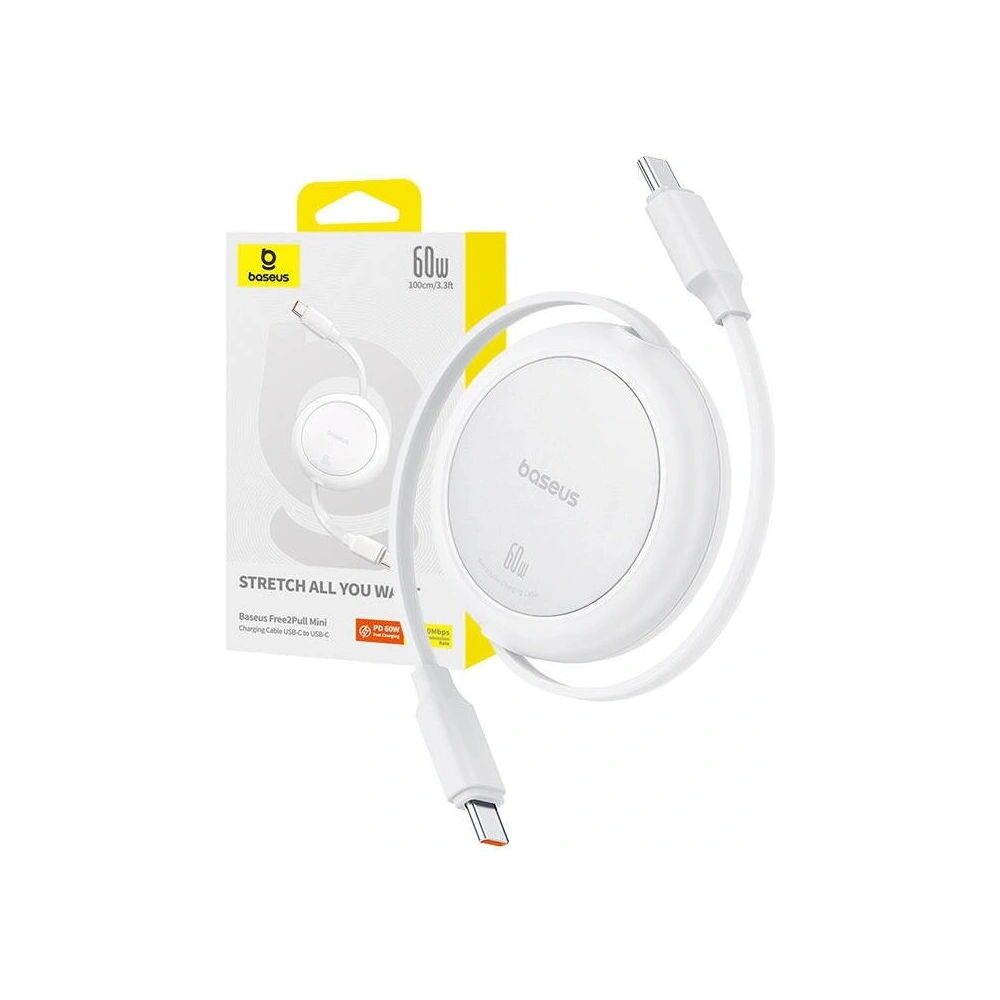 Hurtownia GSM - Cablul Baseus Free2Pull Mini USB-C / USB-C, 60W, 1m (alb) - BSU4912 - {ean13} - Hurt