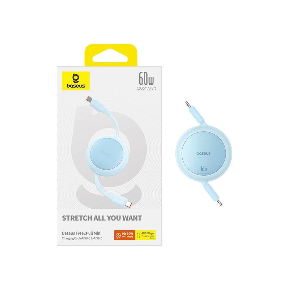 Hurtownia GSM - Kabel Baseus Free2Pull Mini USB-C / USB-C, 60W, 1m (modrý) - BSU4913 - {ean13} - Hurt