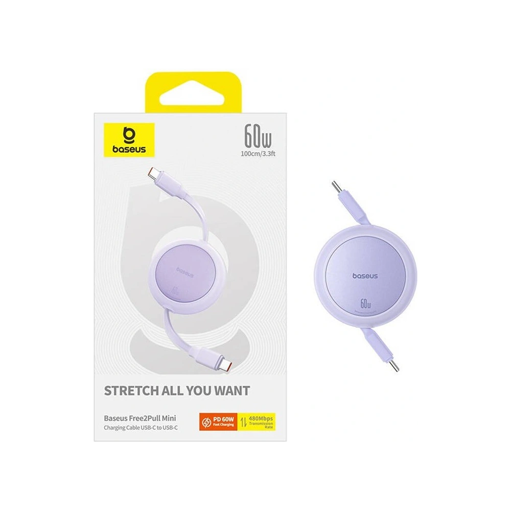 Hurtownia GSM - Kabel Baseus Free2Pull Mini USB-C / USB-C, 60W, 1m (fialový) - BSU4914 - {ean13} - Hurt