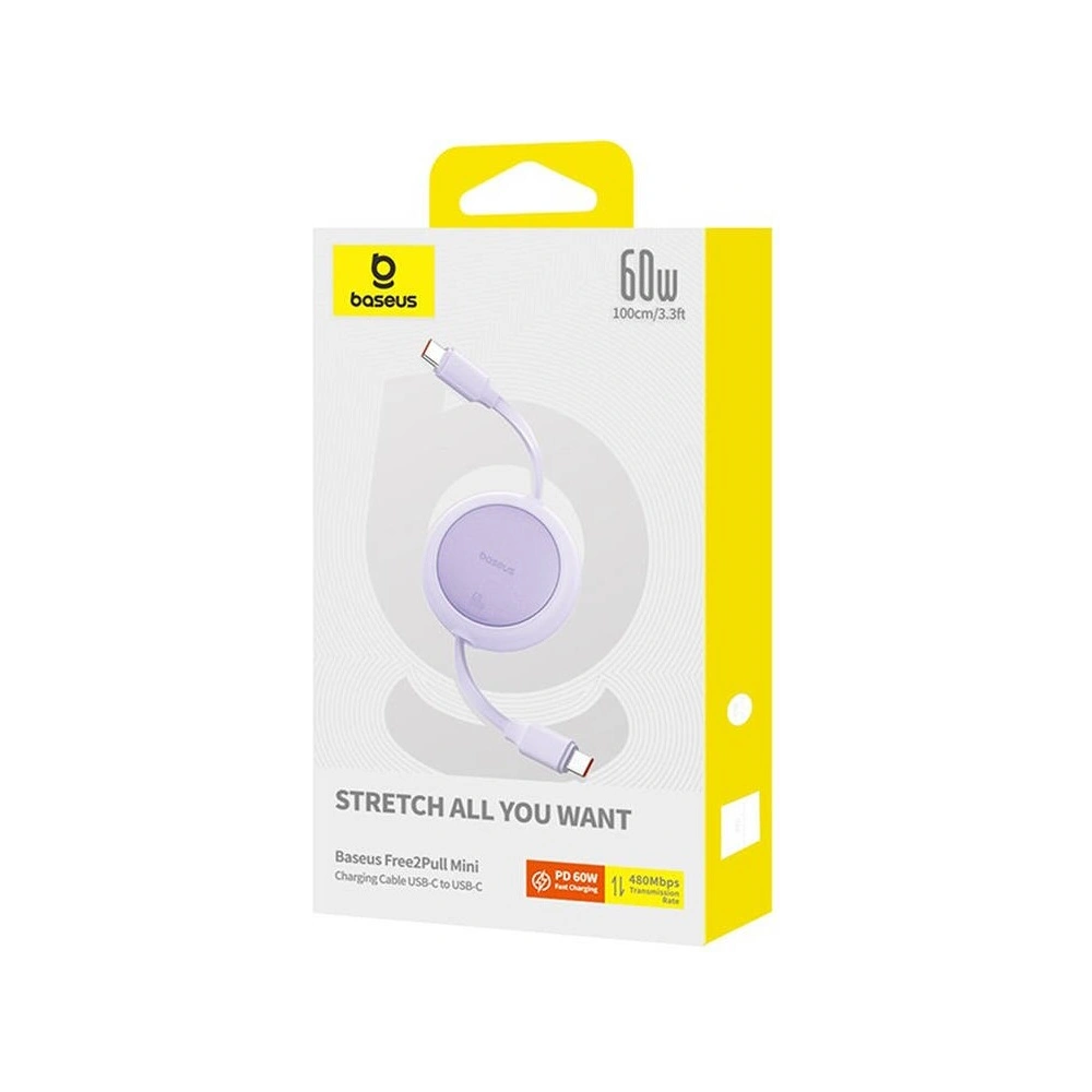 Hurtownia GSM - Kabel Baseus Free2Pull Mini USB-C / USB-C, 60W, 1m (fialový) - BSU4914 - {ean13} - Hurt