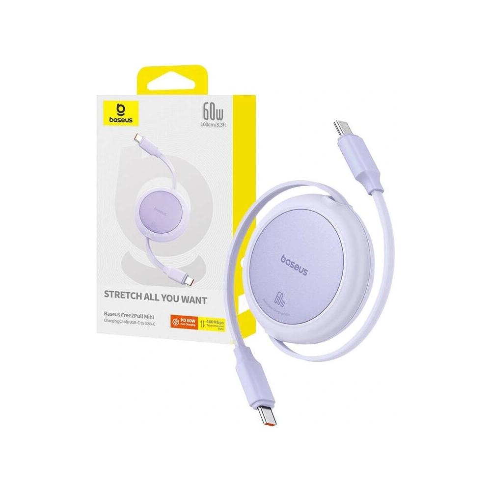 Hurtownia GSM - Kabel Baseus Free2Pull Mini USB-C / USB-C, 60W, 1m (fialový) - BSU4914 - {ean13} - Hurt