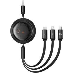 Hurtownia GSM - Cablul 3w1 Baseus Free2Draw USB/A / microUSB, Lightning, USB-C, 100W, 1.1 m (negru) - BSU4915 - {ean13} - Hurt