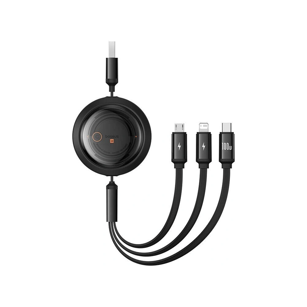 Hurtownia GSM - Cablul 3w1 Baseus Free2Draw USB/A / microUSB, Lightning, USB-C, 100W, 1.1 m (negru) - BSU4915 - {ean13} - Hurt