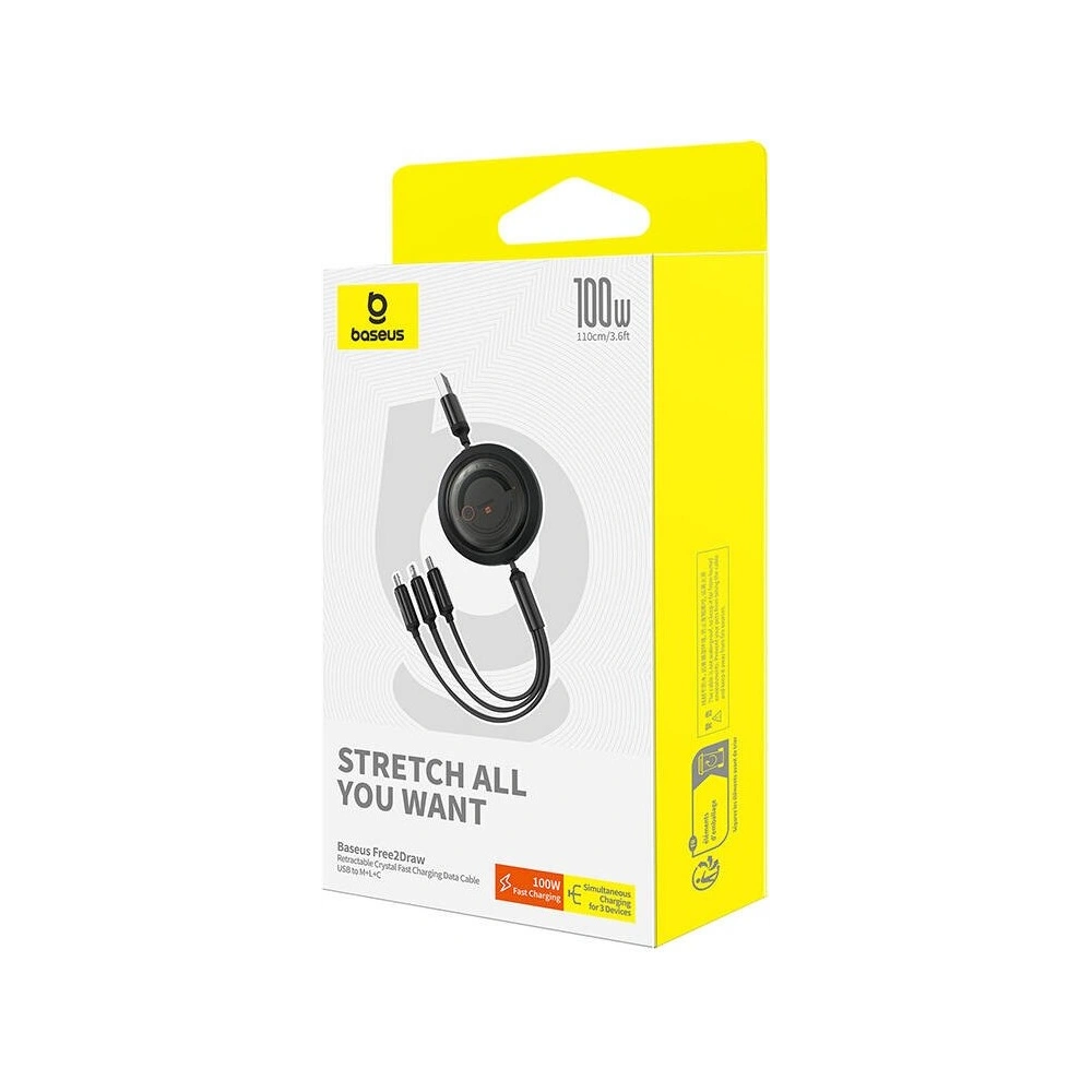 Hurtownia GSM - Cablul 3w1 Baseus Free2Draw USB/A / microUSB, Lightning, USB-C, 100W, 1.1 m (negru) - BSU4915 - {ean13} - Hurt