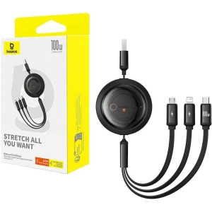 Hurtownia GSM - Cablul 3w1 Baseus Free2Draw USB/A / microUSB, Lightning, USB-C, 100W, 1.1 m (negru) - BSU4915 - {ean13} - Hurt