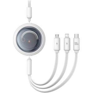 Hurtownia GSM - Cablu 3w1 Baseus Free2Draw USB-A / microUSB, Lightning, USB-C, 100W, 1.1 m (alb) - BSU4916 - {ean13} - Hurt