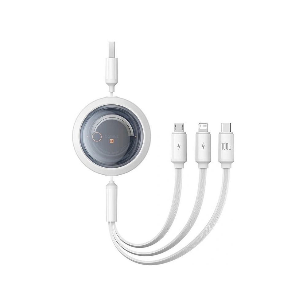 Hurtownia GSM - Kabel 3w1 Baseus Free2Draw USB-A / microUSB, Lightning, USB-C, 100W, 1.1 m (weiß) - BSU4916 - {ean13} - Hurt