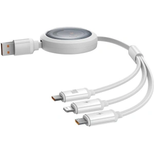 Hurtownia GSM - Cablu 3w1 Baseus Free2Draw USB-A / microUSB, Lightning, USB-C, 100W, 1.1 m (alb) - BSU4916 - {ean13} - Hurt